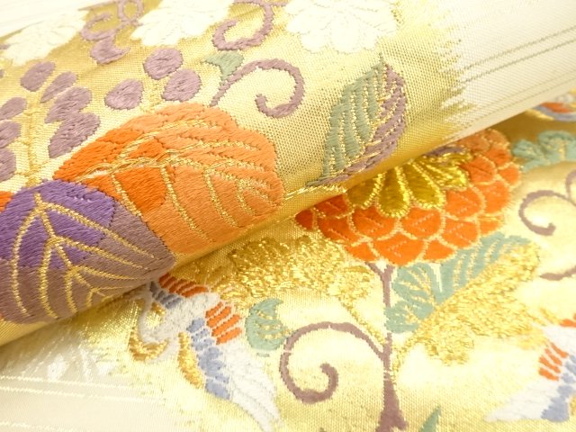  アンティーク　亀甲に花鳥模様織り出し袋帯（材料）